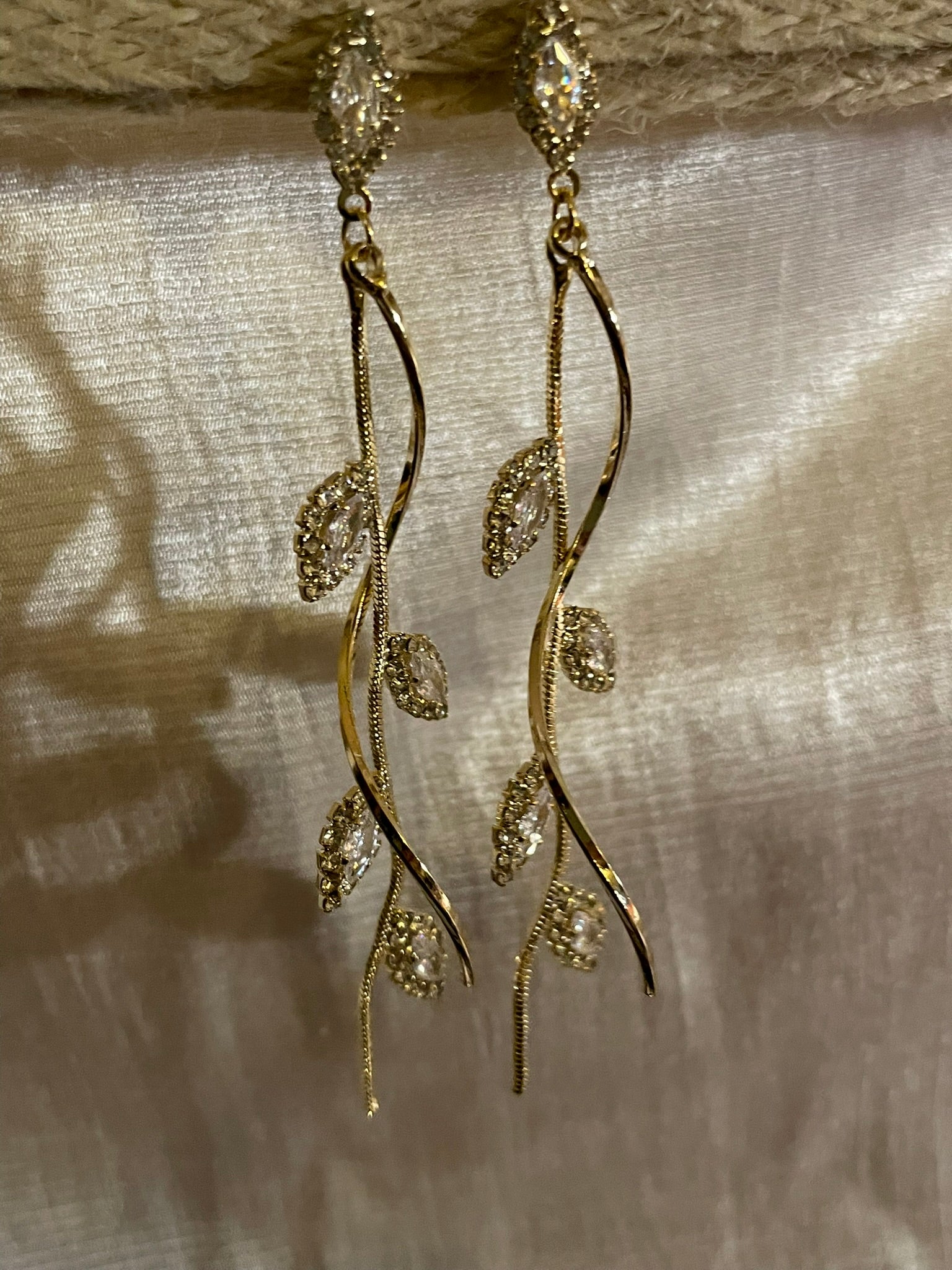 Helix Rhodium Leaf Dangler Earrings