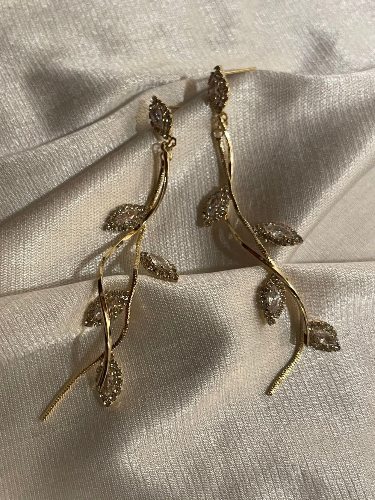 Helix Rhodium Leaf Dangler Earrings