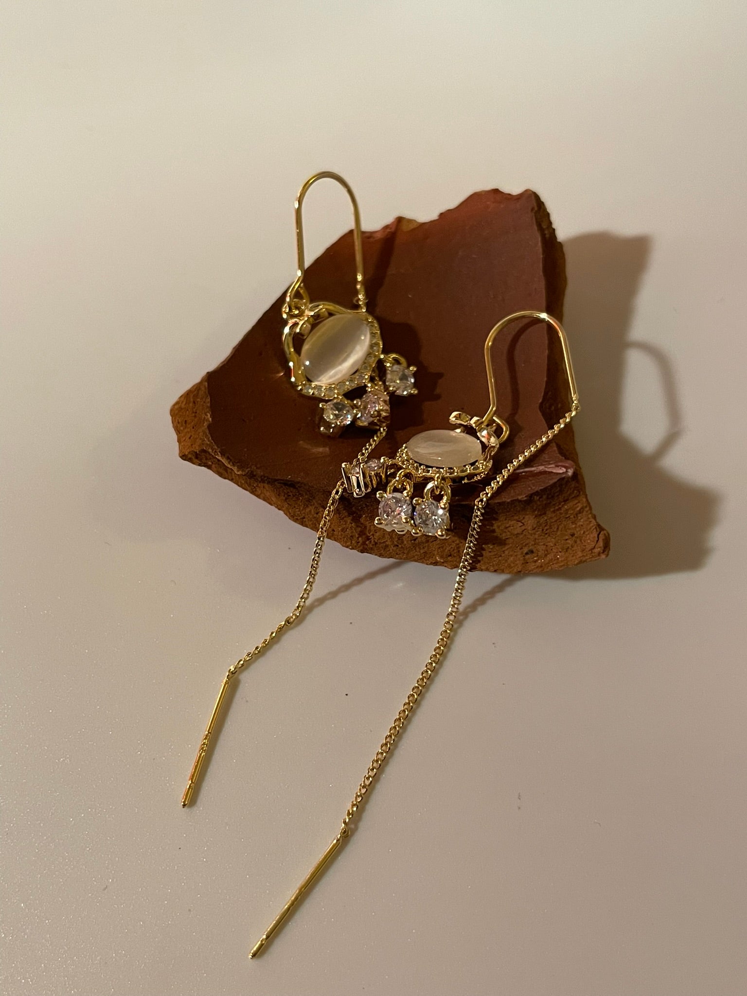 Tri - Zircon Thread and Needle Earrings