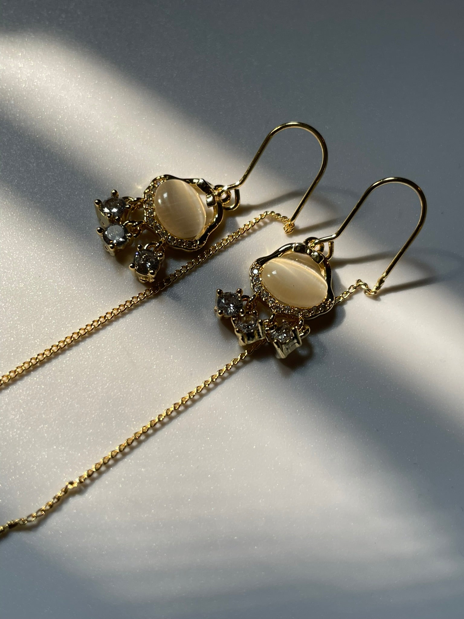 Tri - Zircon Thread and Needle Earrings