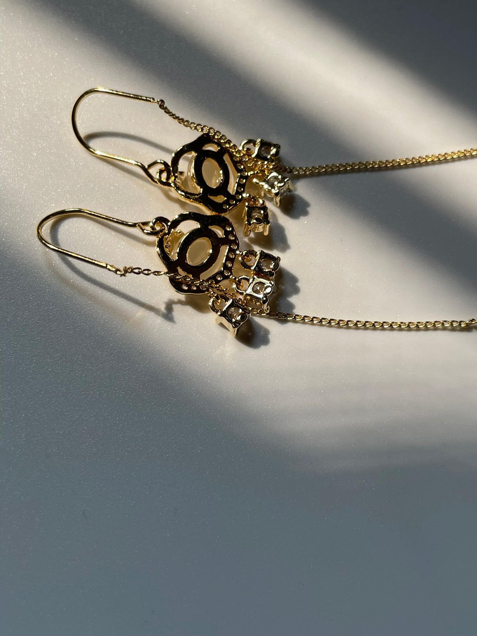 Tri - Zircon Thread and Needle Earrings