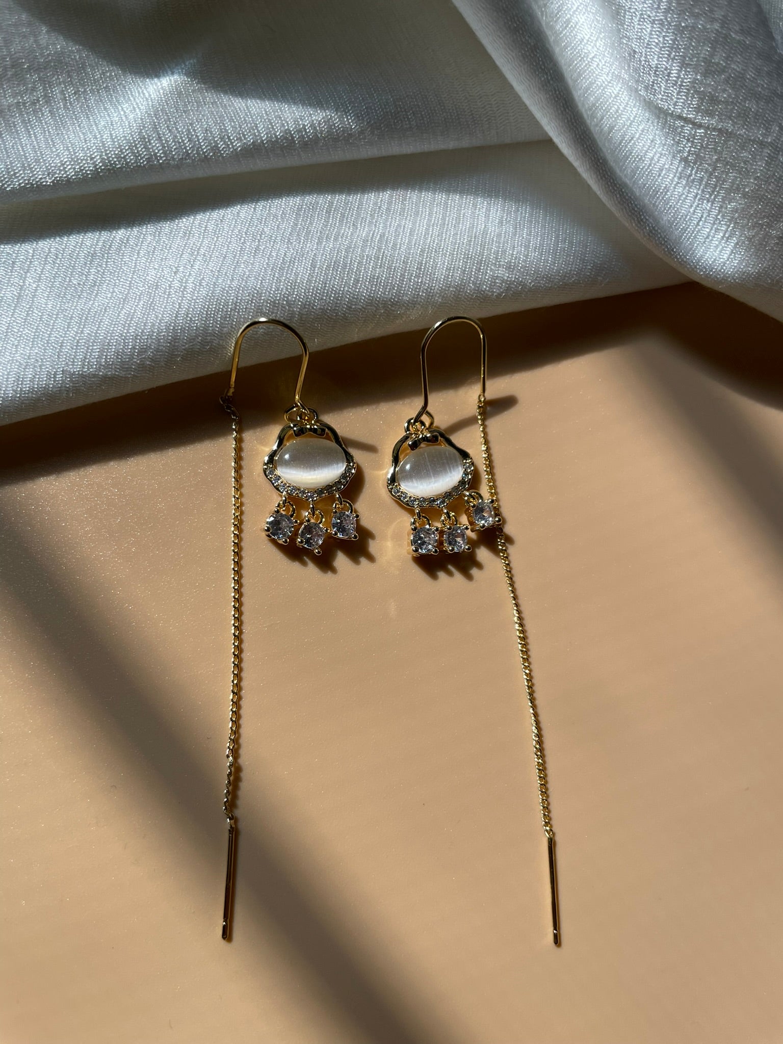 Tri - Zircon Thread and Needle Earrings