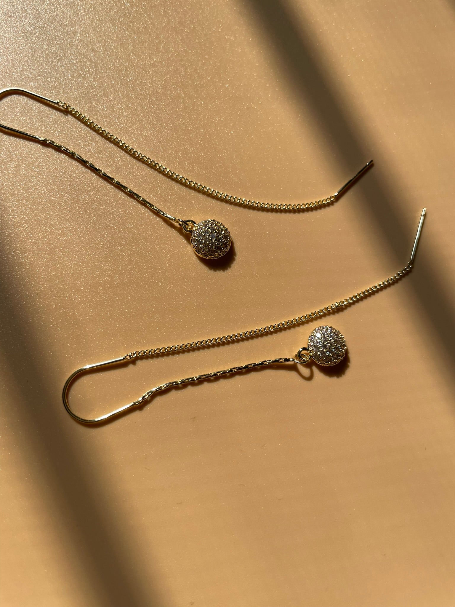 Rhodium Sphere Thread and Needle Earrings
