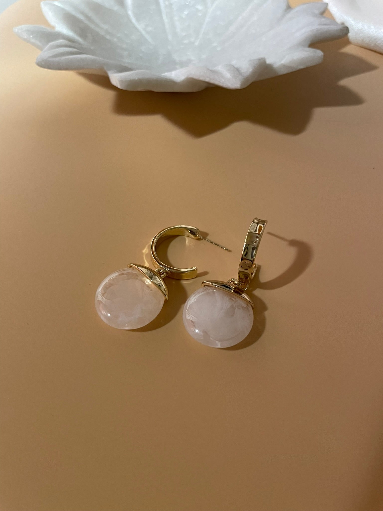 Stone Drop Hoop Earrings