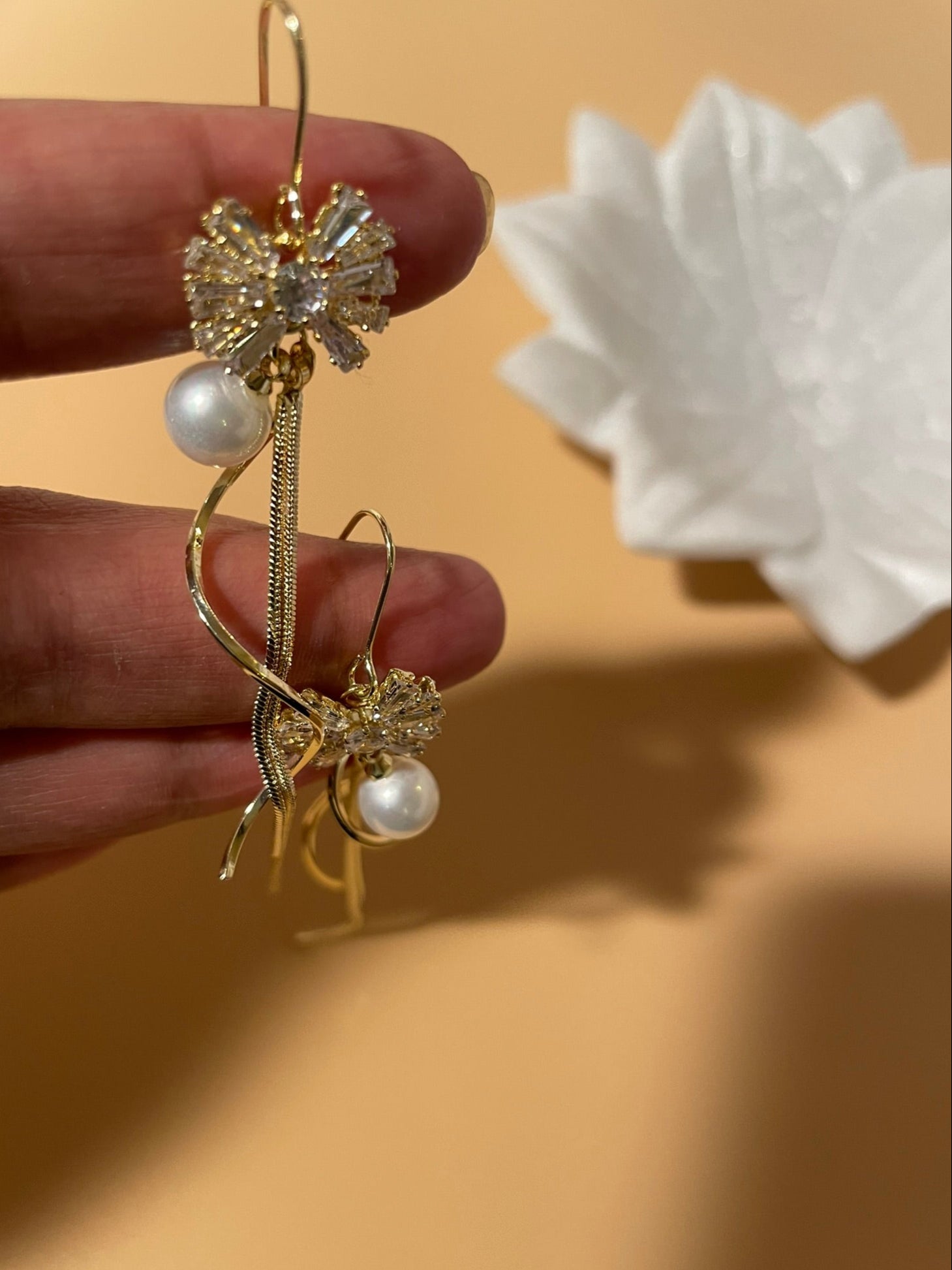 Crystal Bow Spiral Drop Earrings
