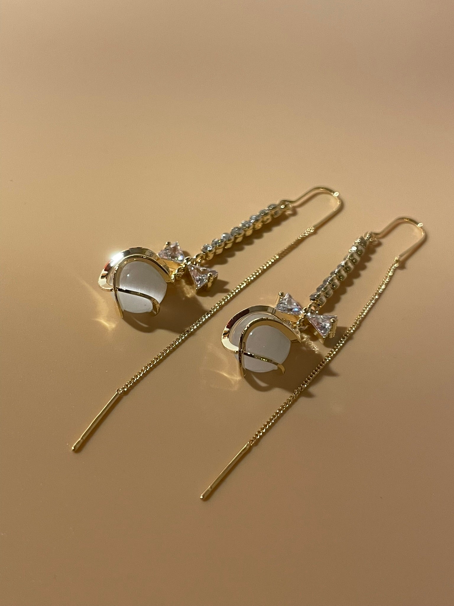 Crystal Bow Thread and Needle Earrings