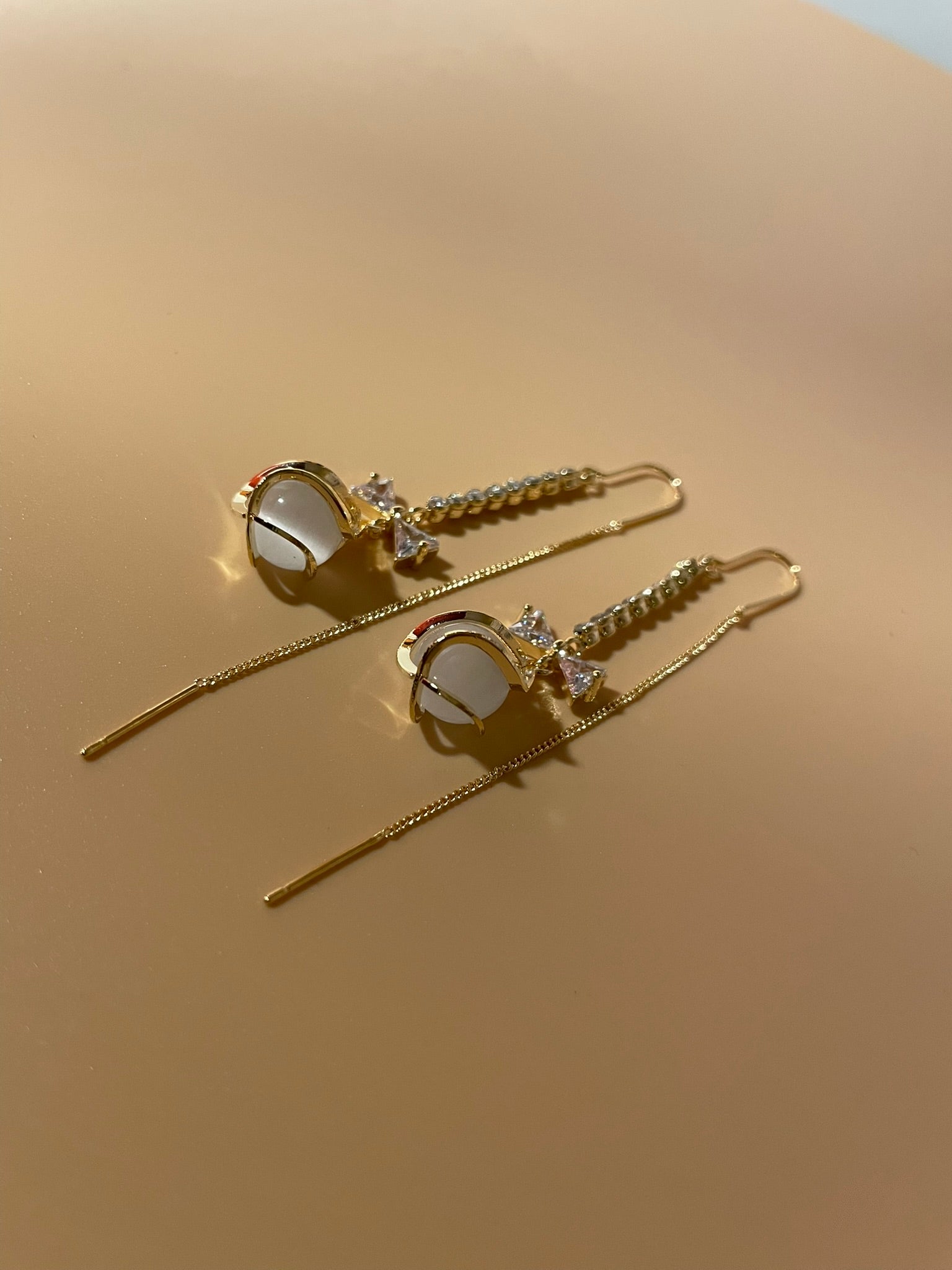 Crystal Bow Thread and Needle Earrings