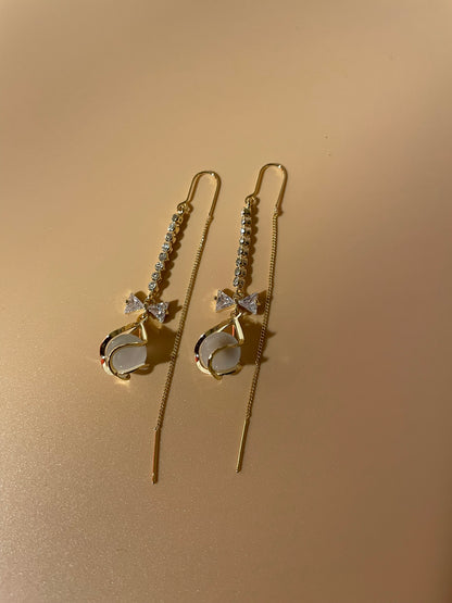 Crystal Bow Thread and Needle Earrings