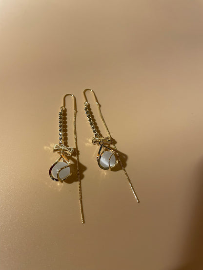 Crystal Bow Thread and Needle Earrings