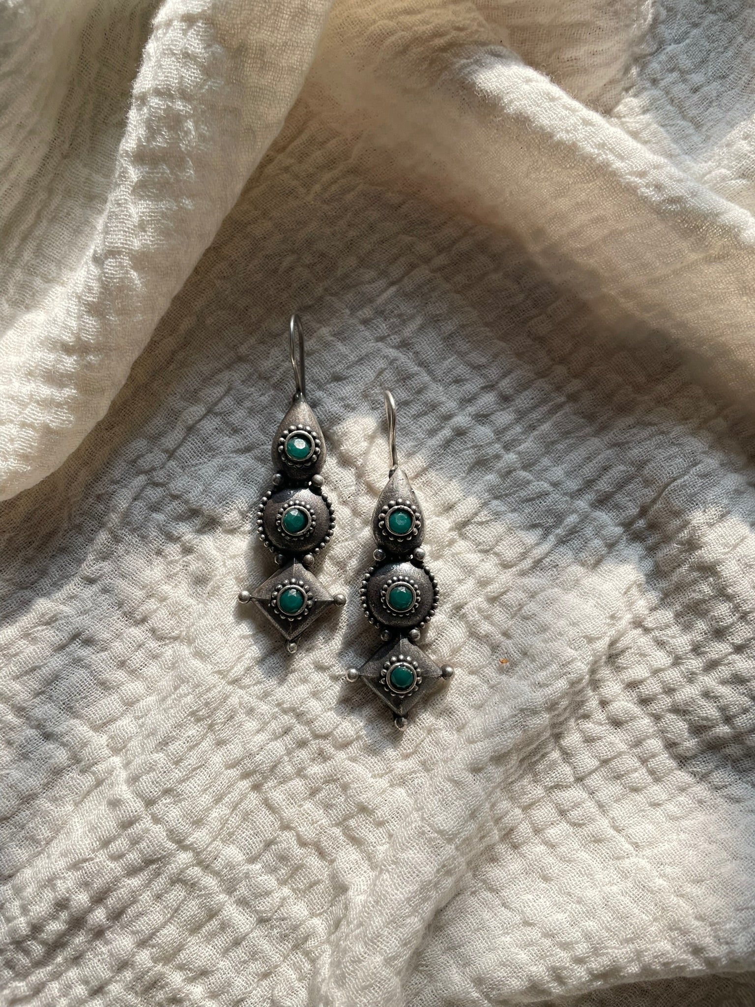 Oxidized Geometric Dangler Earrings
