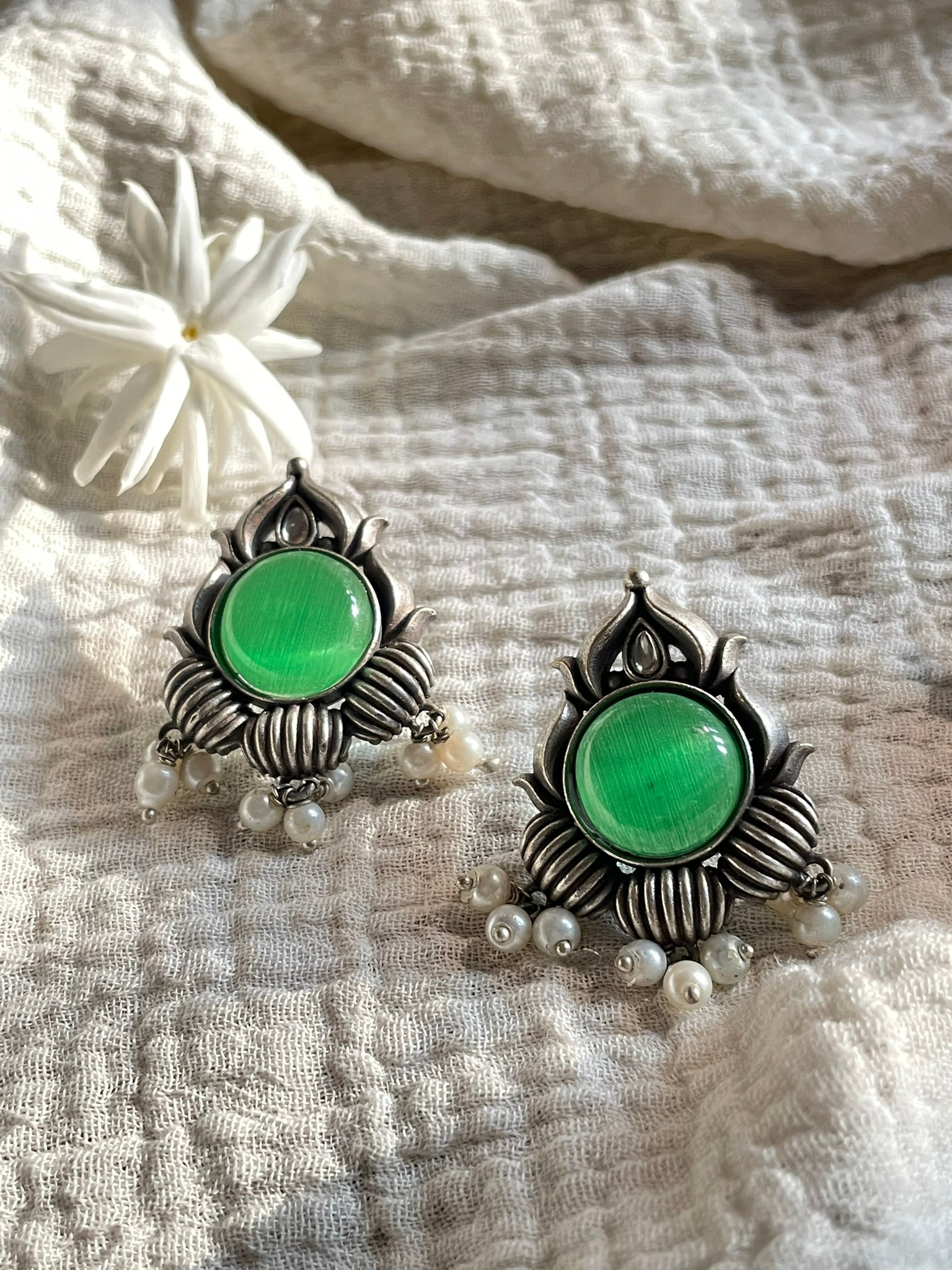 Lotus Pearl Drop Earrings