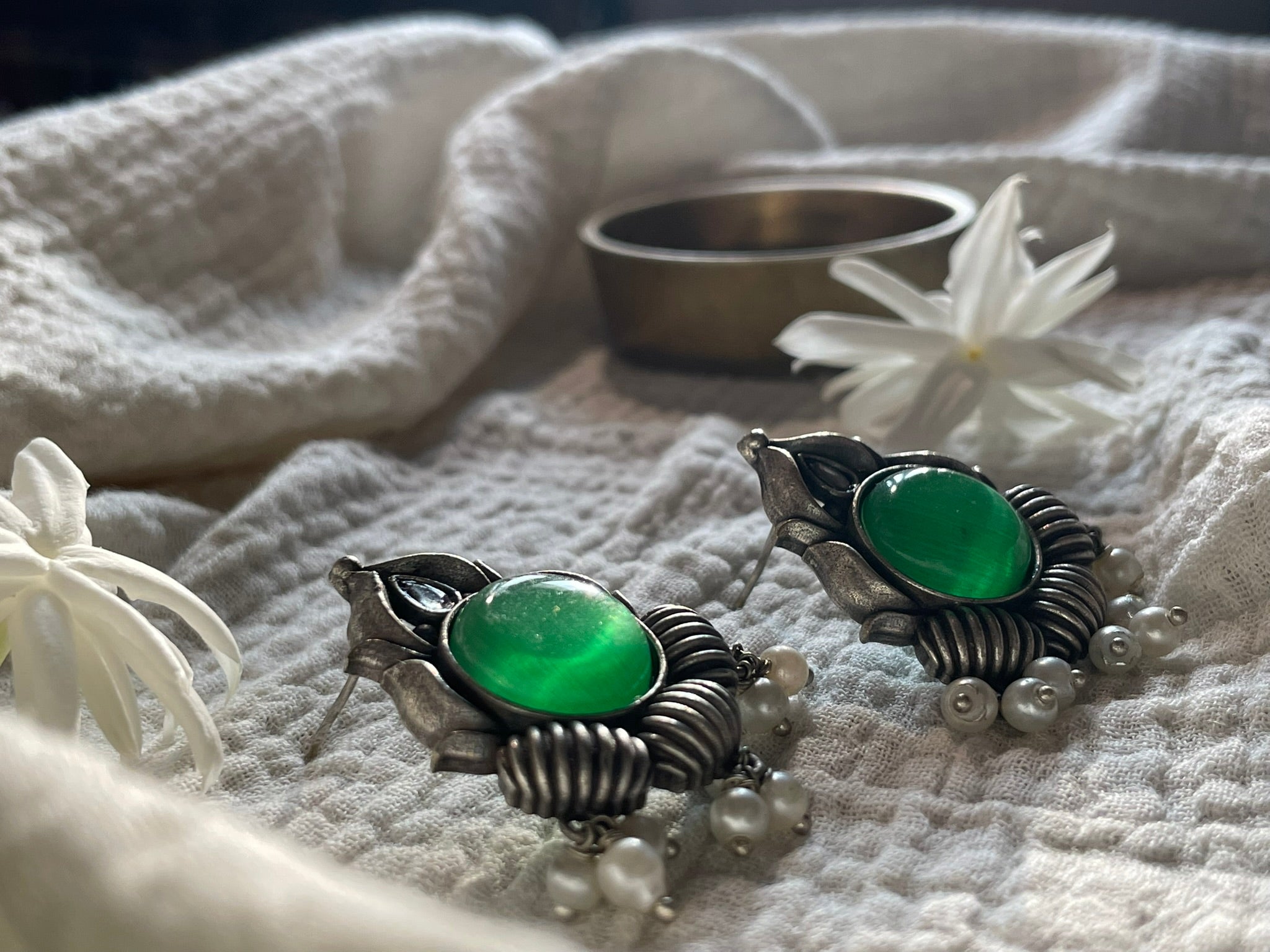 Lotus Pearl Drop Earrings