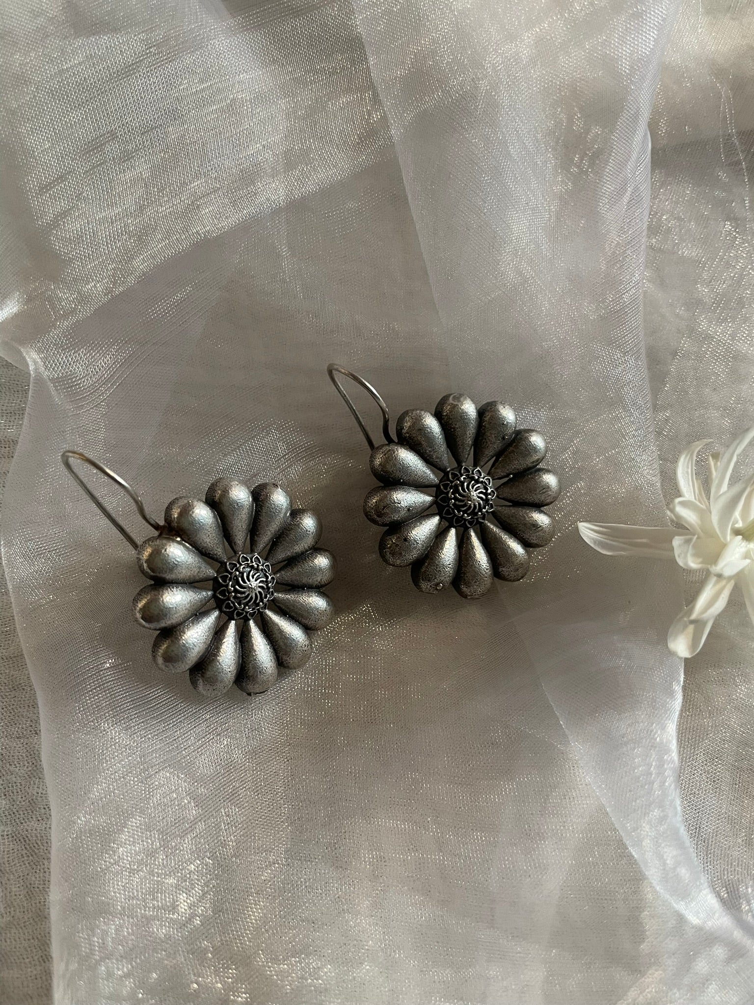 Oxidized Bloom Drop Earrings
