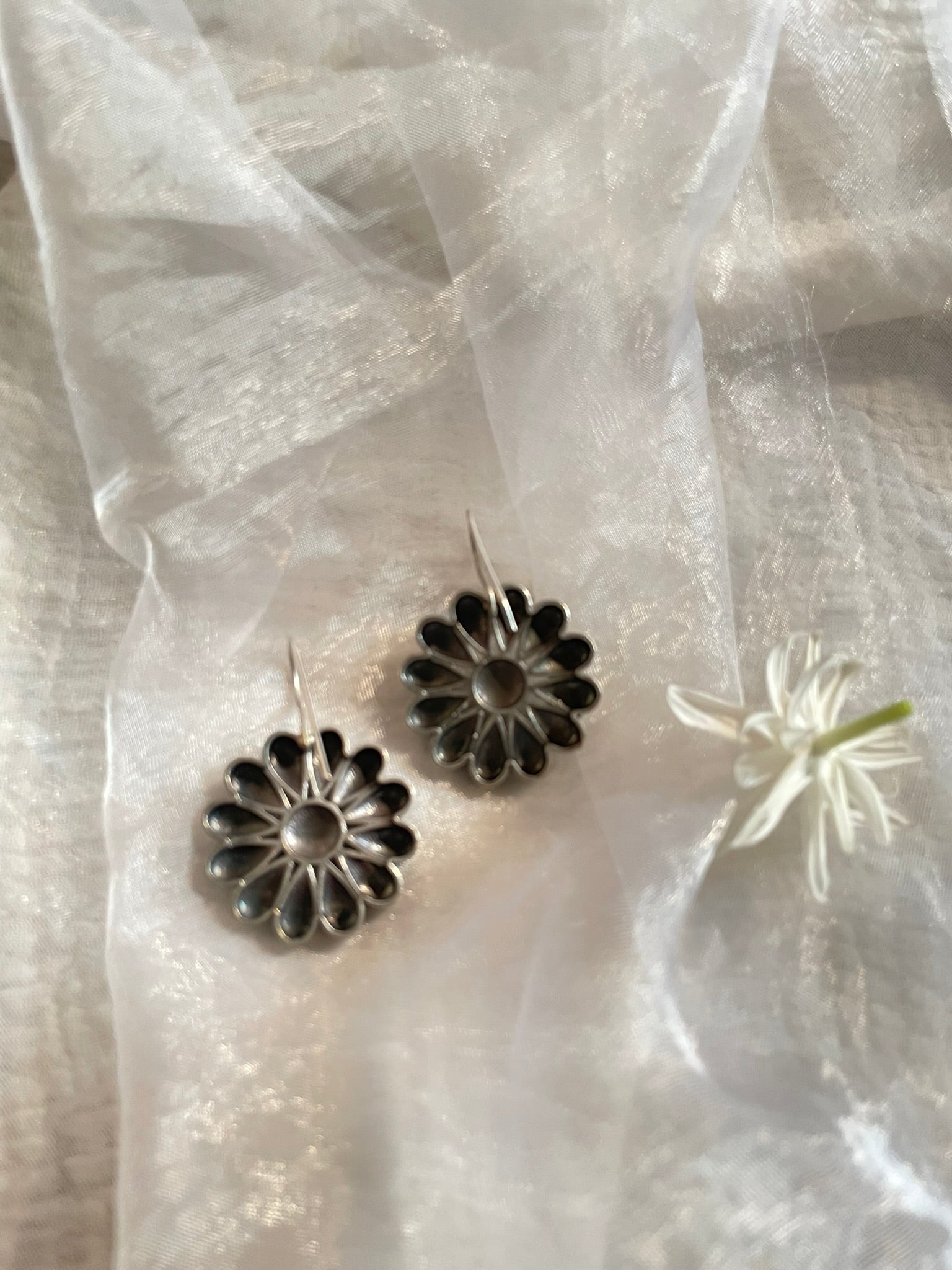 Oxidized Bloom Drop Earrings