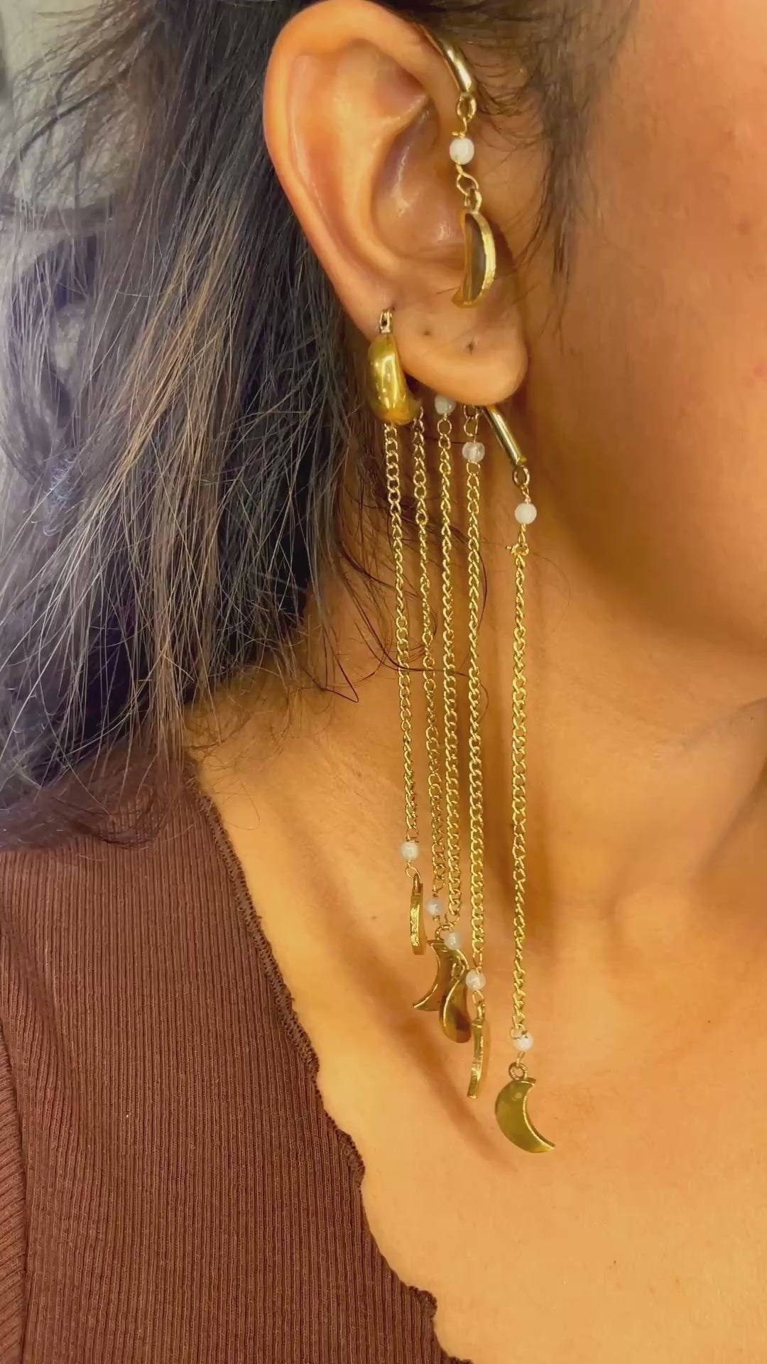 Load video: Chaand Leher Brass Earcuffs
