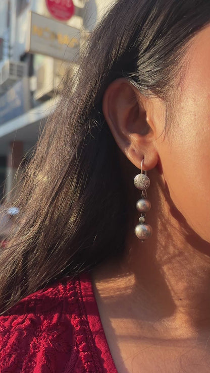 Oxidised Mandala Stacked Drop Earrings